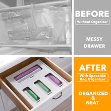 Load image into Gallery viewer, SpaceAid Bag Storage Organizer for Kitchen Drawer, Bamboo Organizer, Compatible with Gallon, Quart, Sandwich and Snack Variety Size Bag (1 Box 4 Slots)