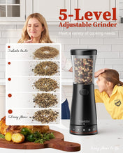 Load image into Gallery viewer, Electric Salt and Pepper Grinder Set with Storage Base, Stainless Steel Rechargeable Salt and Pepper Grinder Set with 4.5 oz Large Capacity, 1.8&quot; Wide Mouth, Adjustable Coarseness, Ideal for Kitchen