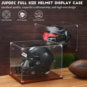JupDec Baseball Display Case - Clear Cube Baseball Holder with Wooden Base, Autograph Stand Box for Single Ball, Acacia Wood, Brown, 1 Pack