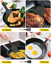 Load image into Gallery viewer, Pack of 2 Silicone Cooking Spatula, Heat Resistant Solid Turner, Non Stick Slotted Spatulas with Wooden Short Handle,Ideal Wood Kitchen Utensils Set for Frying, Baking, Flipping, Turning