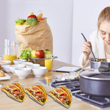 Load image into Gallery viewer, Taco Holder Stand Set 4 Stainless Steel Taco Holders Kit Holds 3 Tortillas Per Rack Soft or Hard Taco Shell Holder, Taco Tray Plate