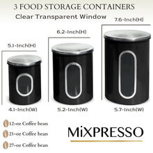 Load image into Gallery viewer, Mixpresso 3 Piece Black Canisters Sets For The Kitchen, Jars With See Window, Airtight Coffee Container Tea Organizer &amp; Sugar Canister, Kitchen Canisters Set of 3 Black Kitchen Décor