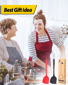 Pack of 2 Silicone Wok Spatula, Non-Stick, Heat Resistant, Easy to Clean and Dishwasher Safe, Seamless Kitchen Utensil for Cooking, Baking, Stir-Fry (Black)