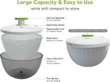 Load image into Gallery viewer, Brieftons 6.2-Quart Large Salad Spinner: Vegetable Washer Dryer Drainer Strainer with Bowl &amp; Colander, Easy One-Handed Pump, Compact Storage, for Washing, Cleaning &amp; Drying Greens, Vegetables, Fruits