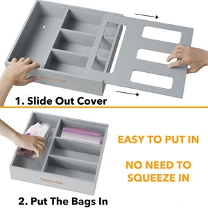 SpaceAid Bag Storage Organizer for Kitchen Drawer, Bamboo Organizer, Compatible with Gallon, Quart, Sandwich and Snack Variety Size Bag (1 Box 4 Slots)