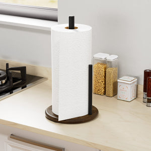 Paper Towel Holder Black, Premium Stainless Steel Kitchen Roll Dispenser, Countertop Roll Organizer with Weighted Base