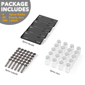 SpaceAid Spice Drawer Organizer with 28 Spice Jars, 386 Spice Labels, 4 Tier Seasoning Rack Tray Insert for Kitchen Drawers, 13" Wide x 17.5" Deep