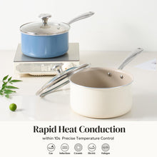 Load image into Gallery viewer, Redchef Nonstick Ceramic Sauce Pan With Lid, 2.5QT Small Cooking Pot with Stay-Cool Handle, Kitchen Non Toxic Soup Pot, PTFE &amp; PFOA Free, Oven &amp; Dishwasher Safe, Compatible with All Stovetops-Blue