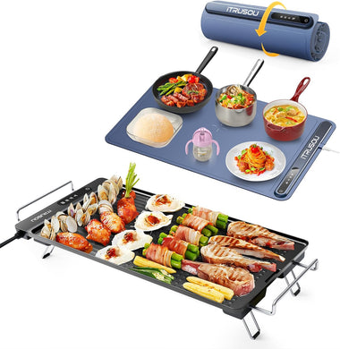 Electric Warming Tray - Full Surface Heating and Electric Griddle with Removable Touch Panel IPX9 Waterproof, Dishwasher-Safe