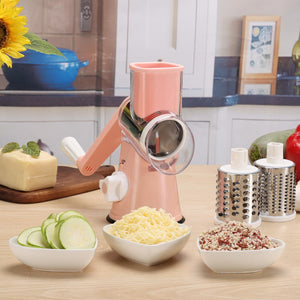 Rotary Cheese Grater Hand Crank Cheese Shredder for Fresh Cheese, Vegetable, Nuts,Non-slip Suction Base, Free Cleaning Brush Three Blades, Black