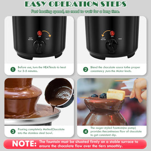 16oz Chocolate Fondue Fountain, 3-Tier MINI Chocolate Fountain with 6PCS Fondue Fork and Removal Fruits/Nuts/Treats Serving Tray for BBQ Sauce,Ranch,Nacho Cheese,Liqueurs