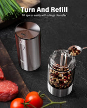 Load image into Gallery viewer, Upgraded Larger Capacity Electric Salt and Pepper Grinder Set Rechargeable with LED lights, Stainless Steel Automatic Pepper and Salt Grinder Refillable with 5 Adjustable Coarseness