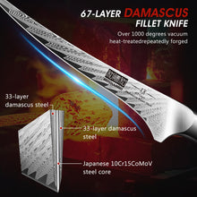 Load image into Gallery viewer, Fillet Knife 7 Inch, Damascus Steel Boning Knife, Professional Fish Fillet Knife for Meat Chicken Cutting, Meat Knife with G10 Ergonomic Handle