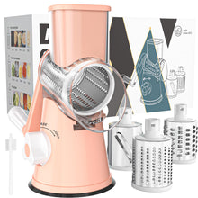 Load image into Gallery viewer, Rotary Cheese Grater Hand Crank Cheese Shredder for Fresh Cheese, Vegetable, Nuts,Non-slip Suction Base, Free Cleaning Brush Three Blades, Black