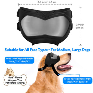 Large Dog Sunglasses Dog Goggles Pet Glasses Pet Eyewear with Adjustable Strap, Glasses for Medium Large Dog Swimming Skating Glasses Windproof Dustproof UV Proof (Black-Colorful)