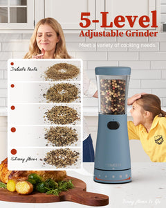 Electric Salt and Pepper Grinder, Stainless Steel Rechargeable Salt and Pepper Grinder Set with 4.5 oz Large Capacity, 1.8" Wide Mouth, Adjustable Coarseness, Ideal for Kitchen