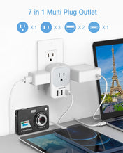 Load image into Gallery viewer, USB Wall Charger, Wall Plug Adapter Outlet Extender, TESSAN 3 Charger Block (1 USB C Port), Multi Charging Station for Cruise, Bathroom, Office, Dorm Essentials