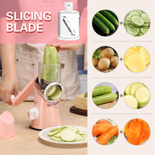 Load image into Gallery viewer, Rotary Cheese Grater Hand Crank Cheese Shredder for Fresh Cheese, Vegetable, Nuts,Non-slip Suction Base, Free Cleaning Brush Three Blades, Black