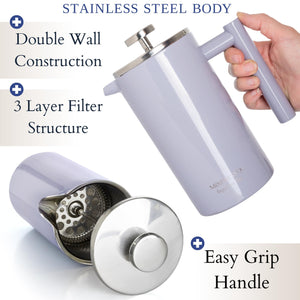 Mixpresso Stainless Steel French Press Coffee Maker 27 Oz 800 ml, Double Wall Insulated French Press Stainless Steel & Tea Brewer Easy Clean & Easy Press Strong Quality Metal Coffee Press.