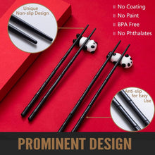 Load image into Gallery viewer, HauSun 2 Pairs Chopsticks and Chopstick Rest Gift Set- Dishwasher Safe Reusable Fiber Glass Chopsticks + Porcelain Cute Panda Chopstick Holder, Non-slip Chinese Japanese Style Chopsticks Set, Black