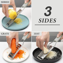 Load image into Gallery viewer, Lemon Zester Grater Three-piece Suit - Heavy Duty Kitchen Tool for Parmesan Cheese, Ginger, Garlic, Nutmeg, Chocolate, Vegetables，Fruits，Stainless Steel Grater Dishwasher Safe Black