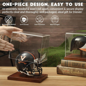JupDec Full Siize Helmet & Mini Helmet Display Case, Large Clear Acrylic Shadow Box with UV Protection Wooden Showcase,Idea Gift for Sports Fans