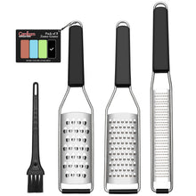 Load image into Gallery viewer, Lemon Zester Grater Three-piece Suit - Heavy Duty Kitchen Tool for Parmesan Cheese, Ginger, Garlic, Nutmeg, Chocolate, Vegetables，Fruits，Stainless Steel Grater Dishwasher Safe Black