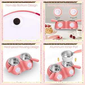 Chocolate Melting Pot, Electric Chocolate Fondue, Mini Fondue Candy Maker with Double Melting Pot for Milk Chocolate, Cheese, Butter, Candy
