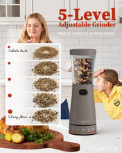 Load image into Gallery viewer, Electric Salt and Pepper Grinder Set with Storage Base, Stainless Steel Rechargeable Salt and Pepper Grinder Set with 4.5 oz Large Capacity, 1.8&quot; Wide Mouth, Adjustable Coarseness, Ideal for Kitchen