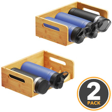 Load image into Gallery viewer, SpaceAid Bamboo Water Bottle Organizer with Labels for Kitchen and Pantry, Storage Rack for Cabinets, Home Cup and Wine Bottle Holder Shelf Organizers, 2 Pack 3-Slot, Hold 6 Bottles