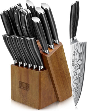16-Piece Knife Set with Block, Ultra Sharp High Carbon Powder Steel Knife Block Set, Chef Knife Set Professional Kitchen Knives Set with Sharpener and Pakkawood Handle
