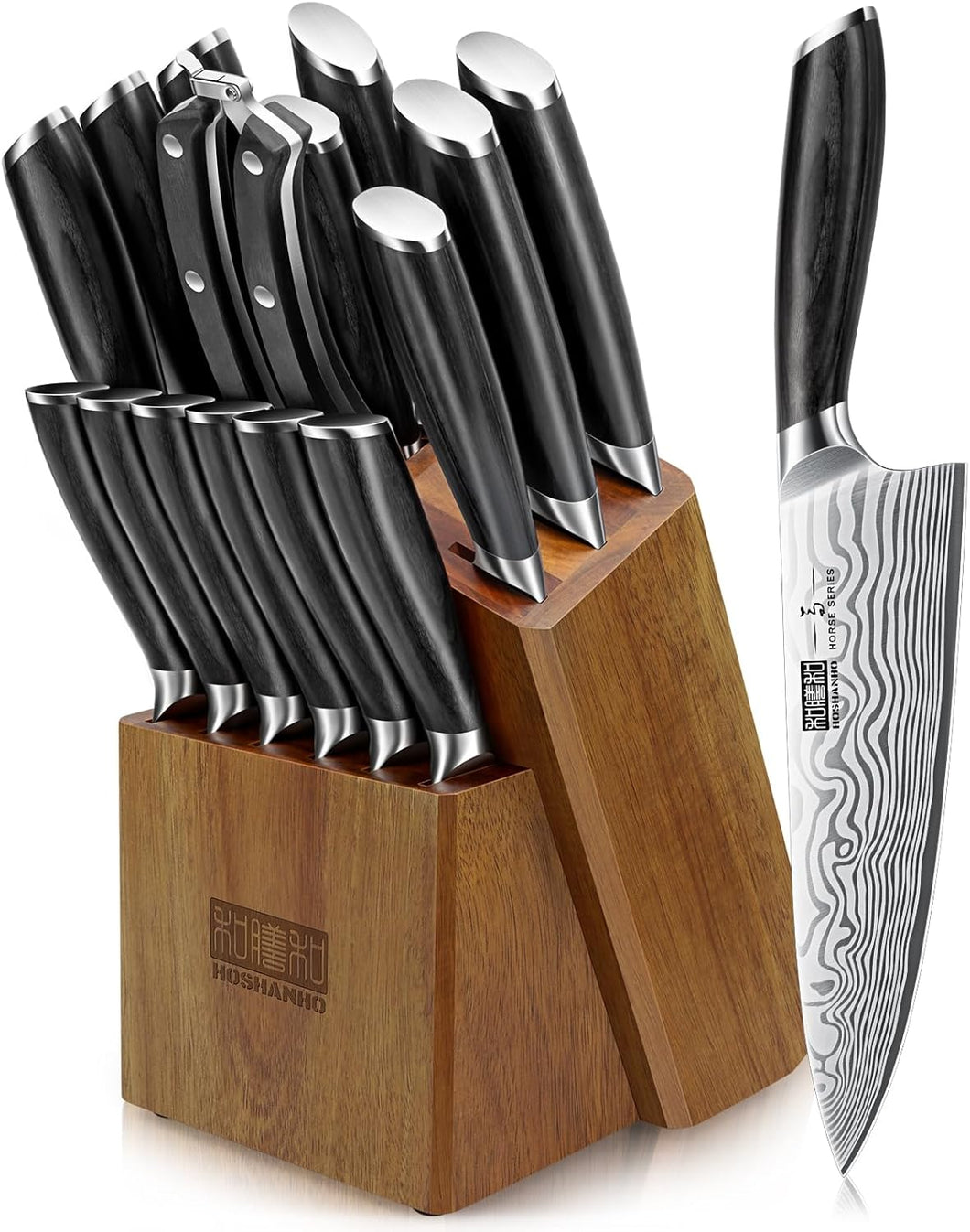 16-Piece Knife Set with Block, Ultra Sharp High Carbon Powder Steel Knife Block Set, Chef Knife Set Professional Kitchen Knives Set with Sharpener and Pakkawood Handle