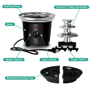 MINI Chocolate Fondue Fountain, 32-Ounce Stainless Steel Electirc Chocolate Fondue Set, 3-Tier Chocolate Melting Foundue Set with 6 Stainless Steel Forks for Chocolate, Butter, Candy (Black)