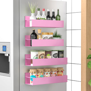 Metal 4 Pack Magnetic Spice Storage Rack Organizer for Refrigerator and Oven, Black Fridge Organizers and Storage