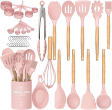 Load image into Gallery viewer, Umite Chef Kitchen Cooking Utensils Set, 33 pcs Non-Stick Silicone Cooking Kitchen Utensils Spatula Set with Holder, Wooden Handle Silicone Kitchen Gadgets Utensil Set (Khaki)