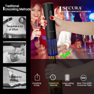 Secura Electric Wine Opener, Automatic Bottle Corkscrew Opener with Foil Cutter, Rechargeable (Champagne Gold)