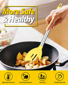 Pack of 2 Large Silicone Cooking Spoons,Non Stick Solid Basting Spoon,Heat-Resistant Kitchen Utensils for Mixing,Serving,Draining,Stirring (BLACK)