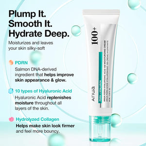 ANUA PDRN Hyaluronic Acid 100 Moisturizing Cream, Lightweight Hydrating Moisturizer with Salmon PDRN, Hyaluronic acid, Collagen for Glass Skin, Korean Skin Care (60ml / 2.02 fl. oz)