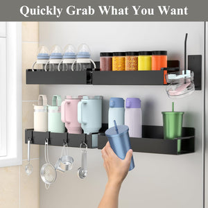 Magnetic Water Bottle Holder for Refrigerator, Cup Holder Organizer for Stanley and Tumbler for Kitchen, Black