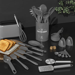 Umite Chef Silicone Kitchen Cooking Utensil Set, 43 pcs Spatula Set with Stainless Steel Handle, Non-stick Heat Resistant - Best Cookware Set-(Khaki)