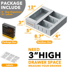 Load image into Gallery viewer, SpaceAid Bag Storage Organizer for Kitchen Drawer, Bamboo Organizer, Compatible with Gallon, Quart, Sandwich and Snack Variety Size Bag (4 Pack)