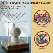Load image into Gallery viewer, JupDec Basketball &amp; Championship Ring Display Case, Large Clear Acrylic Shadow Box with UV Protection Wooden Showcase, Idea Gift for Sports Fans