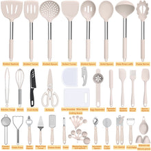 Load image into Gallery viewer, Silicone Cooking Utensil Set, Umite Chef 43 PCS Heat Resistant Kitchen Utensil Gadgets Set-Stainless Steel Handle- Kitchen Spatula Tools for Nonstick Cookware, Pots and Pans Accessories (Khaki)