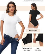 Load image into Gallery viewer, TNNZEET Body Suits for Womens - Short Sleeve Round Neck Outfits T Shirts | Tummy Control Bodysuits Blouse, Outfits Leotards for women, Compression Tops, Business Casual 2026