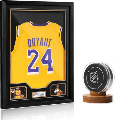 upDec Jersey Frame Display Case, Large Clear Acrylic Shadow Box with UV Protection for Basketball Baseball Football Soccer Hockey Shirts, Hockey Puck Display Case Acrylic Clear Holder with Wood Base