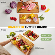 Load image into Gallery viewer, Bamboo Cutting Board, Durable Wood Cutting Boards for Kitchen with Deep Juice Grooves &amp; Built-in Handles, Ideal Charcuterie &amp; Chopping for Meat, Vegetables and Fruits Ideal Kitchen Gifts
