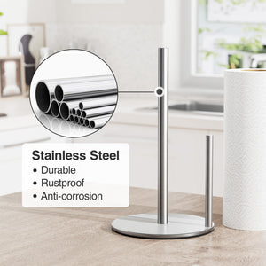 Paper Towel Holder Black, Premium Stainless Steel Kitchen Roll Dispenser, Countertop Roll Organizer with Weighted Base