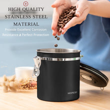 Load image into Gallery viewer, Mixpresso Green Coffee Canister, 16oz Airtight Stainless Steel Kitchen Food Storage Container with Clear Lid and Spoon. for Grounds Coffee, Beans, Tea, Flour, Cereal, Vacuum Sealed Sugar Container
