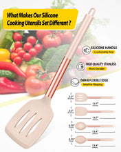 Load image into Gallery viewer, Pack of 4 Silicone Cooking Utensils Set, Non Stick Large Solid Spatulas, Heat Resistant Black Slotted Spoons, Ideal BPA Free Kitchen Turners for Frying, Mixing,Serving,Draining,Turning,Stirring