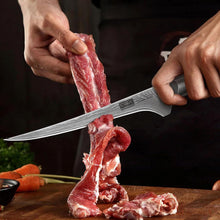 Load image into Gallery viewer, 7 Inch Damascus Fillet Knife, Professional VG-10 Super Steel Japanese Boning Knife, Ultra Sharp Fish Knife with Ergonomic Olive Wood Handle